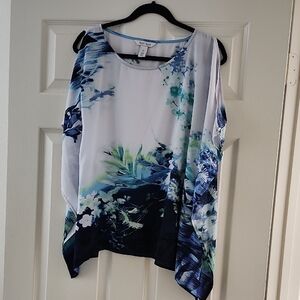 White House Black Market Blue and Green Floral Blouse